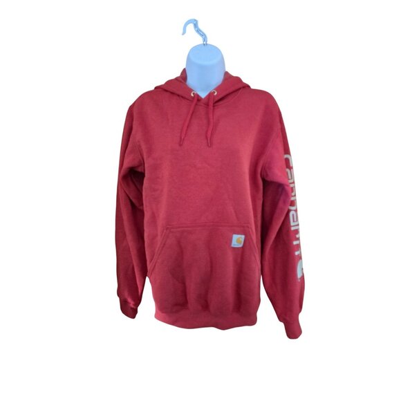 Carhartt Red Loose Fit Hoodie XS Sweatshirt With Kangaroo Pocket & Sleeve Logo - Picture 1 of 7